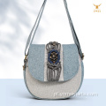 Bolsa Crossbody para Máscara de Ópera de Pequim em Linho Feito à Mão
